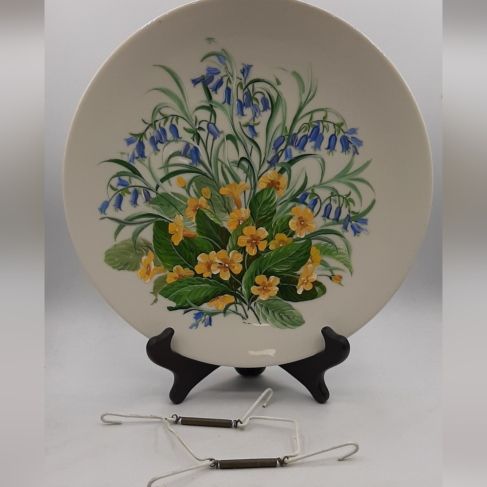 Vintage Hand Painted Floral Yellow Violets Blue Lilly of the Valley Plate Signed